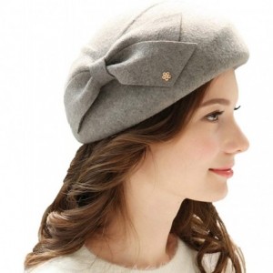 Berets Womens Wool Felt French Berets Bowler Hat Artist Boina Bowknot Cap - Gray - CN18LTXE6KL $32.90