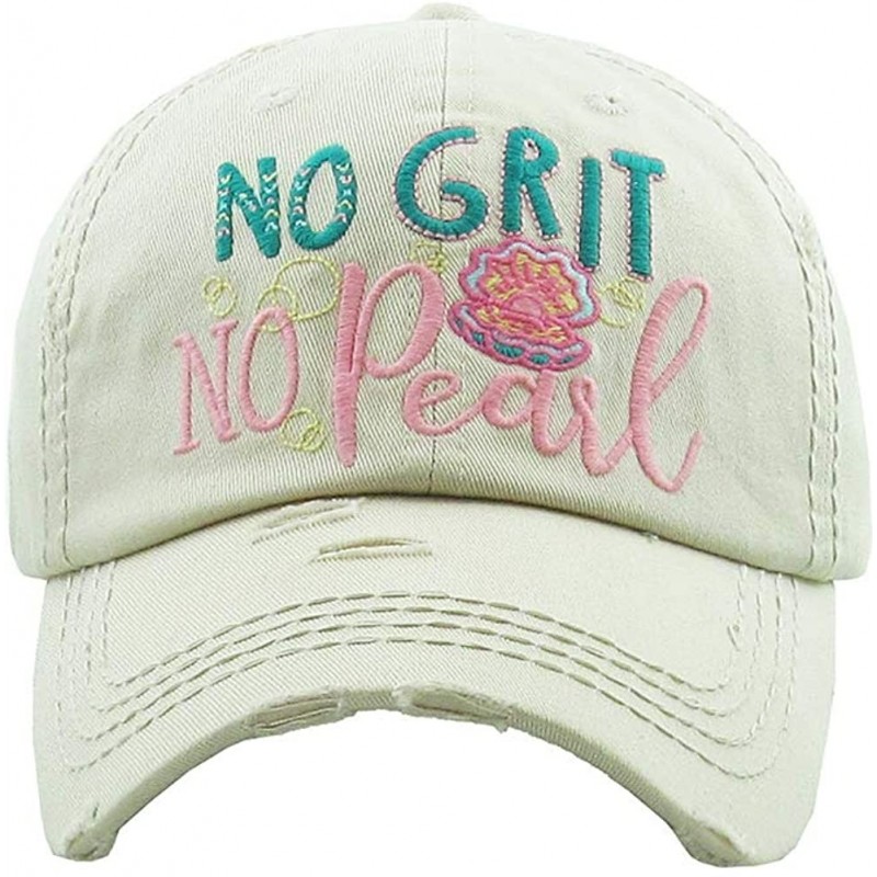 Baseball Caps KBETHOS No Grit Not Pearl Ladies Vintage Distressed Stitch Baseball Cap Hat - Stone - CD18ZUL8E6X $12.40