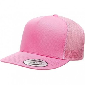 Baseball Caps Yupoong 6006 Flatbill Trucker Mesh Snapback Hat with NoSweat Hat Liner - Pink - CK18O8NMQ3W $27.09