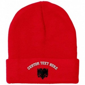 Skullies & Beanies Custom Beanie for Men & Women Albanian Eagle Black Embroidery Skull Cap Hat - Red - C618ZS3H25D $15.30