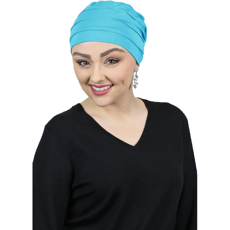 Skullies & Beanies Chemo Cap Bamboo Turban Cancer Headwear for Women Sleep Cap Beanie Hat Head Coverings 3 Seam - Turquoise -...