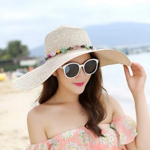 Sun Hats Women's Wide Brim Sun Protection Straw Hat-Folable Floppy Hat-Summer UV Protection Beach Cap - Chain-beige - CO1960U...