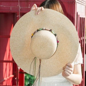 Sun Hats Women's Wide Brim Sun Protection Straw Hat-Folable Floppy Hat-Summer UV Protection Beach Cap - Chain-beige - CO1960U...