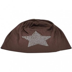 Skullies & Beanies Classic Soft Knit Fashion Beanie Cap Hat with Rhinestone Star for Woman - Brown - C818HKW8ZS3 $23.43