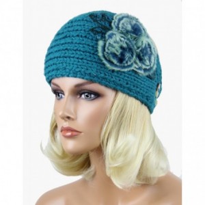 Cold Weather Headbands SEA GREEN Adjustable Hand Knit Head Wrap Headband Neck Warmer Jewel in Huge Flower - CU116IAZTTJ $11.43