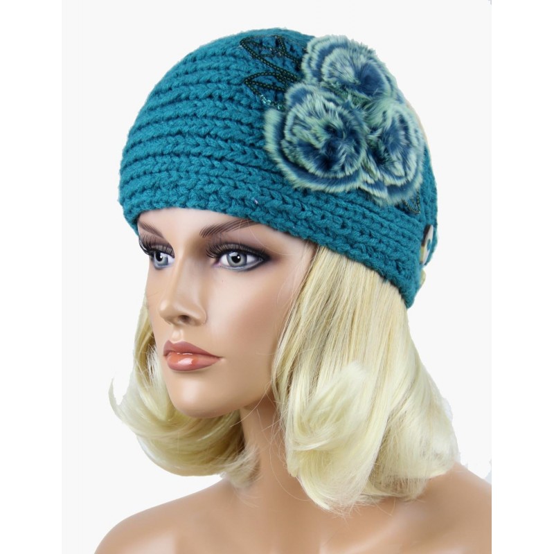Cold Weather Headbands SEA GREEN Adjustable Hand Knit Head Wrap Headband Neck Warmer Jewel in Huge Flower - CU116IAZTTJ $26.38