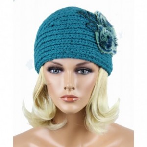 Cold Weather Headbands SEA GREEN Adjustable Hand Knit Head Wrap Headband Neck Warmer Jewel in Huge Flower - CU116IAZTTJ $26.38