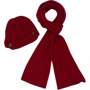 Skullies & Beanies Womens 2-piece Cable Knitted Visor Beanie Scarf and Hat Set with Button - Burgandy - CP11LRZB4R7 $16.17