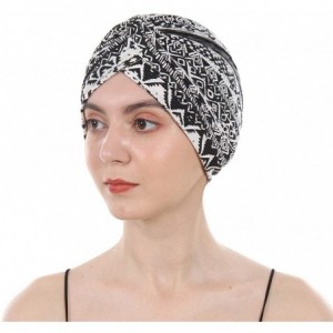 Skullies & Beanies Women's Cotton Turban Elastic Beanie Printing Sleep Bonnet Chemo Cap Hair Loss Hat - Black - CB18RNA04SX $...