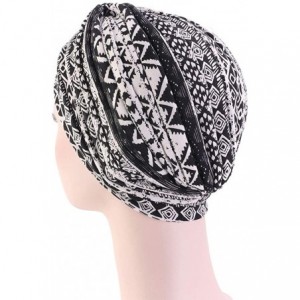 Skullies & Beanies Women's Cotton Turban Elastic Beanie Printing Sleep Bonnet Chemo Cap Hair Loss Hat - Black - CB18RNA04SX $...