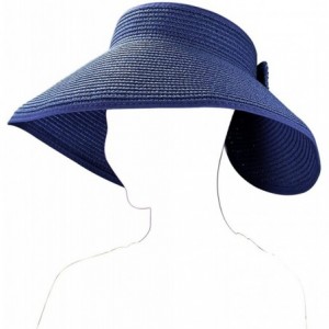 Visors Women's Bow Tie Straw Visor Summer Sun Hat - Navy Blue - CK12IGSJKCD $26.41