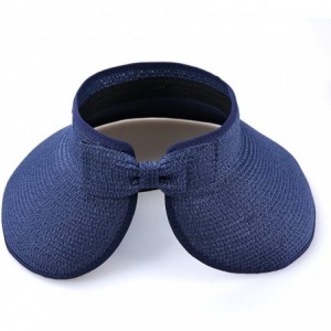 Visors Women's Bow Tie Straw Visor Summer Sun Hat - Navy Blue - CK12IGSJKCD $27.46