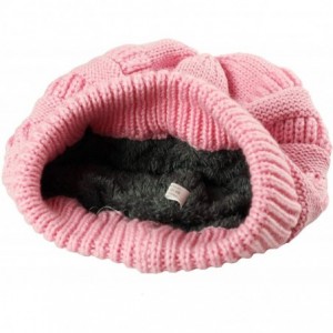 Skullies & Beanies Cable Knit Beanie Slouchy Hats Fleece Lined Cuff Toboggan Crochet Winter Cap Warm Hat Womens Mens - Pink -...