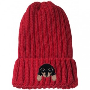 Skullies & Beanies [ Dachshund ] Cute Embroidered Puppy Dog Warm Knit Fleece Winter Beanie Skull Cap - Red - CC189RYOC3X $26.27