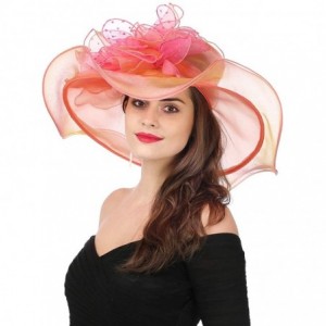 Sun Hats Women Kentucky Derby Church Beach Fascinators Hat Wide Floral Brim Flat Hat with Bowknot - New Fuchsia - C118E674R45...