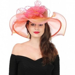 Sun Hats Women Kentucky Derby Church Beach Fascinators Hat Wide Floral Brim Flat Hat with Bowknot - New Fuchsia - C118E674R45...
