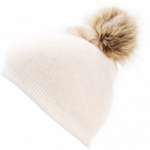 Skullies & Beanies Womens Warm Faux Fur Pom Pom Beanies Hat Winter Skullies Cap for Girls - Oatmeal - CR186XQ9GU9 $32.01