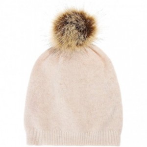 Skullies & Beanies Womens Warm Faux Fur Pom Pom Beanies Hat Winter Skullies Cap for Girls - Oatmeal - CR186XQ9GU9 $30.95