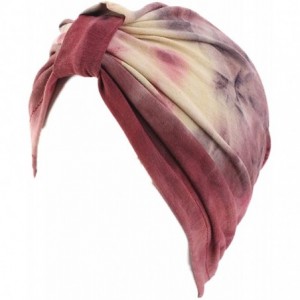 Skullies & Beanies Shiny Turban Hat Headwraps Twist Pleated Hair Wrap Stretch Turban - Tie Dye Wine Red - CD199IK6DKI $8.91