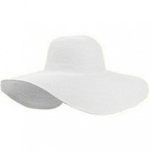 Sun Hats Women Summer Foldable Wide Large Brim Floppy Beach Hat Sun Straw Hat - White - C018DMOENQ4 $33.79