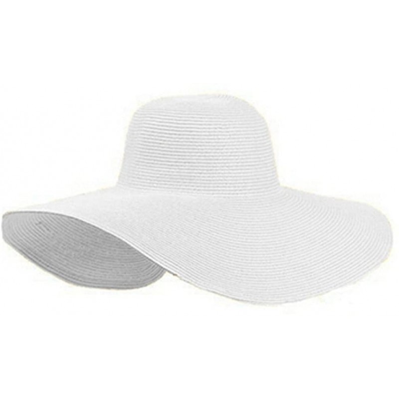 Sun Hats Women Summer Foldable Wide Large Brim Floppy Beach Hat Sun Straw Hat - White - C018DMOENQ4 $32.66