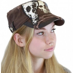 Baseball Caps Skull Patch Accent Cotton Cadet Hat with Metal Studs - Brown - CL17Z485ETH $24.03