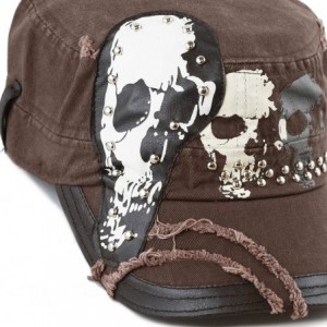 Baseball Caps Skull Patch Accent Cotton Cadet Hat with Metal Studs - Brown - CL17Z485ETH $21.54