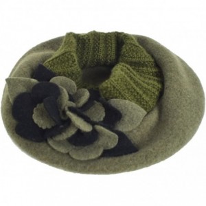 Berets Lady French Beret 100% Wool Beret Chic Beanie Winter Hat HY023 - Green - C512NSWL2L9 $25.88