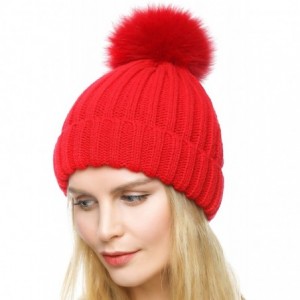 Skullies & Beanies Womens Girls Winter Fur Hat Large Faux Fur Pom Pom Slouchy Beanie Hats - Red(red Pompom) - C818RX7ER37 $23.24