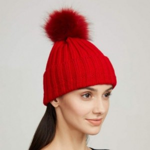 Skullies & Beanies Womens Girls Winter Fur Hat Large Faux Fur Pom Pom Slouchy Beanie Hats - Red(red Pompom) - C818RX7ER37 $27.33