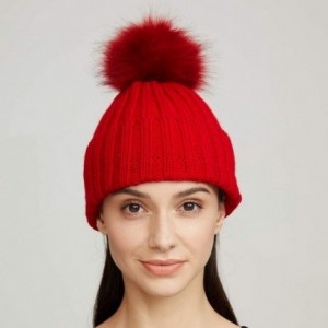 Skullies & Beanies Womens Girls Winter Fur Hat Large Faux Fur Pom Pom Slouchy Beanie Hats - Red(red Pompom) - C818RX7ER37 $27.33