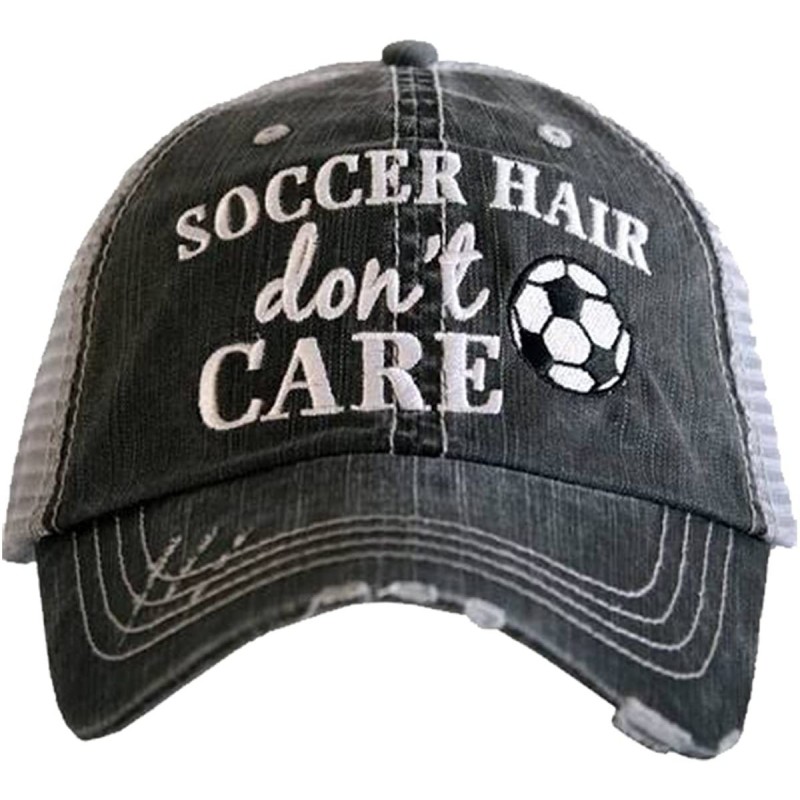 Baseball Caps Soccer Hair Don't Care Women's Distressed Trucker Hat Gray - CM185X8QYA7 $45.22