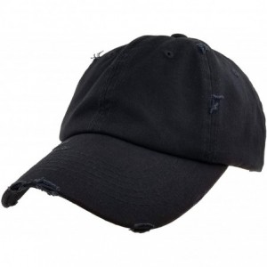 Baseball Caps Ponytail Baseball Hat Distressed Retro Washed Cotton Twill - Black No Ponytail Hole - C118K69KMHY $24.69