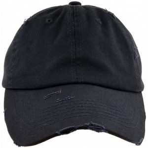 Baseball Caps Ponytail Baseball Hat Distressed Retro Washed Cotton Twill - Black No Ponytail Hole - C118K69KMHY $11.10