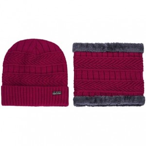 Skullies & Beanies Men's Warm Beanie Winter Thicken Hat and Scarf Two-Piece Knitted Windproof Cap Set - C-red - CC193CC7DX5 $...