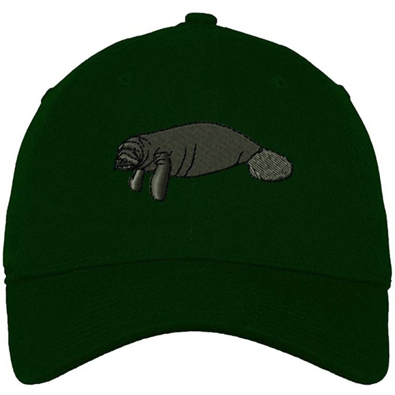 Baseball Caps Custom Low Profile Soft Hat Manatee Embroidery Animal Name Cotton Dad Hat - Forest Green - CE18QQ7IX32 $21.23