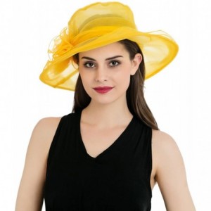 Sun Hats Women's Colorful Organza Flower Brim Kentucky Derby Hat - Yellow - C312GT870F1 $22.13