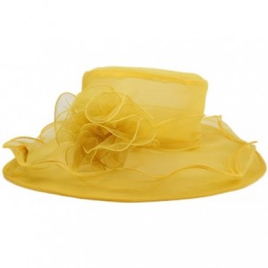 Sun Hats Women's Colorful Organza Flower Brim Kentucky Derby Hat - Yellow - C312GT870F1 $26.37