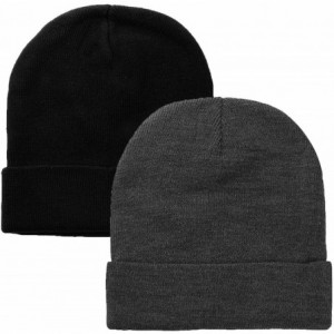 Skullies & Beanies Men Women Knitted Beanie Hat Ski Cap Plain Solid Color Warm Great for Winter - 2pcs Black & Dark Grey - CN...