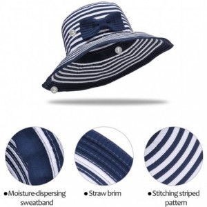Sun Hats Womens Striped Straw Hat Floppy Beach Hats Foldable Wide Brim Sun Cap for Women - Navy Blue/White Stripe - C518D5WI2...