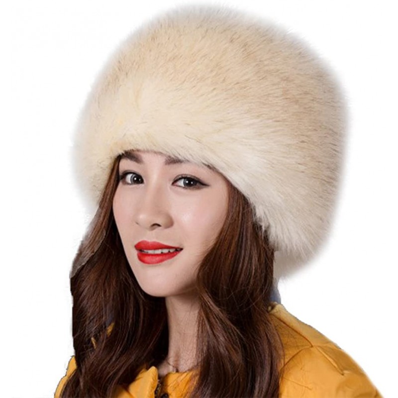 Skullies & Beanies Faux Fur Warm Hat for Women Russian Cossack Style Winter - Beige - C8128S82R9T $36.78