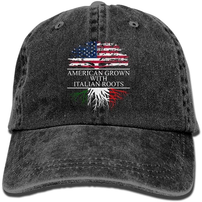 Baseball Caps Men's/Women's Adjustable Yarn-Dyed Denim Baseball Caps American Grown with Italian Roots Trucker Cap - Black - ...