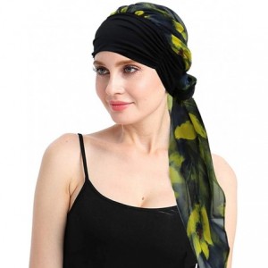 Skullies & Beanies Chemo Headwear Headwrap Scarf Cancer Caps Gifts for Hair Loss Women - Black Yellow - CP18D3SYMG7 $31.91
