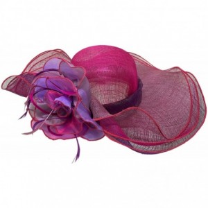 Sun Hats Summer Kentucky Derby Side Flip 7" Brim Layer Floppy Flower Feathers Hat - Orchid - CQ1969GWYQK $104.50