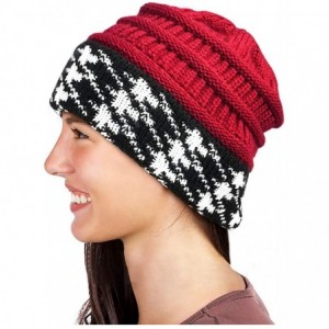 Skullies & Beanies Winter Houndstooth Knit Hat Cable Soft Stretch Knit Beanie Hat for Women - Red a - CK18LQZZCU9 $9.18