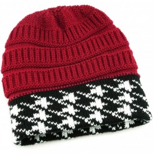 Skullies & Beanies Winter Houndstooth Knit Hat Cable Soft Stretch Knit Beanie Hat for Women - Red a - CK18LQZZCU9 $22.45