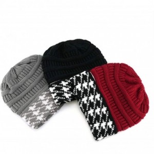 Skullies & Beanies Winter Houndstooth Knit Hat Cable Soft Stretch Knit Beanie Hat for Women - Red a - CK18LQZZCU9 $21.17