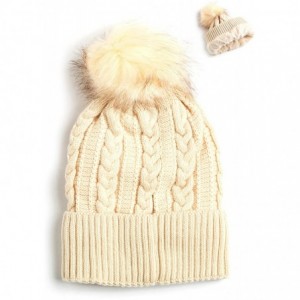Skullies & Beanies Women Winter Faux Fur Pom Beanie Hat w/Warm Fleece Lined Thick Skull Ski Cap - Beige - CJ189GY8Z9L $12.43