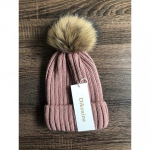 Skullies & Beanies Knit Hat for Womens Girls Fleece Winter Slouchy Beanie Hat with Real Raccon Fox Fur Pom Pom - Style02 Ligh...