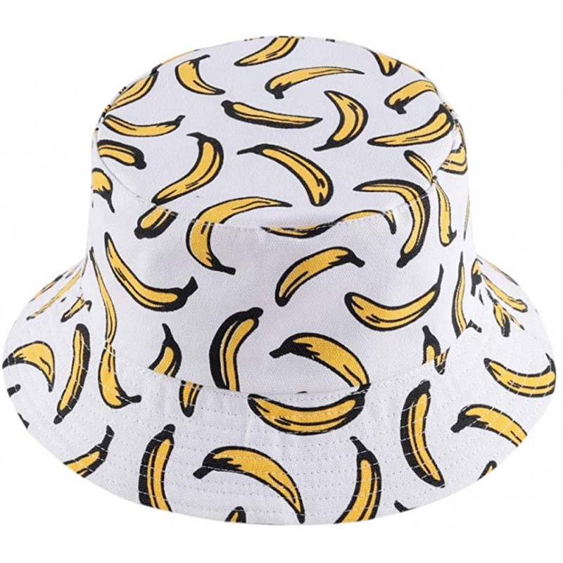 Bucket Hats Unisex Print Bucket Hat Cute Sun Hat Summer Packable Reversible Fisherman Cap - Banana White - CK194YQ944I $26.75